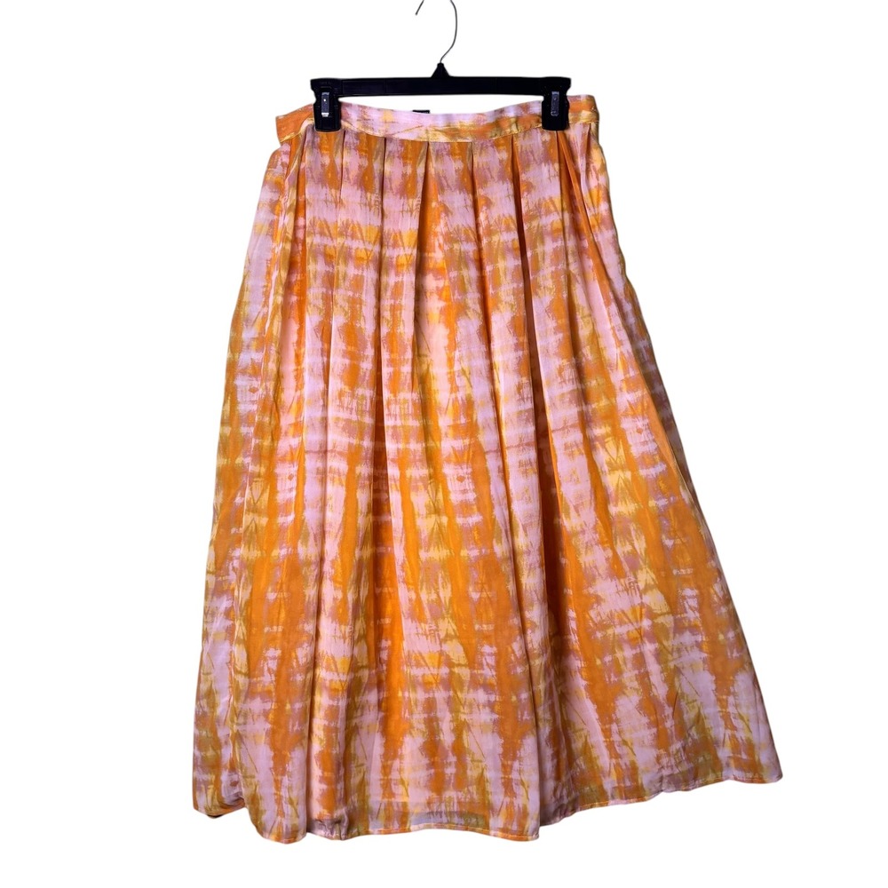 Who What Wear Skirt Size 8 Orange Yellow Tie Dye Maxi Pleated Lined‎ Flowy